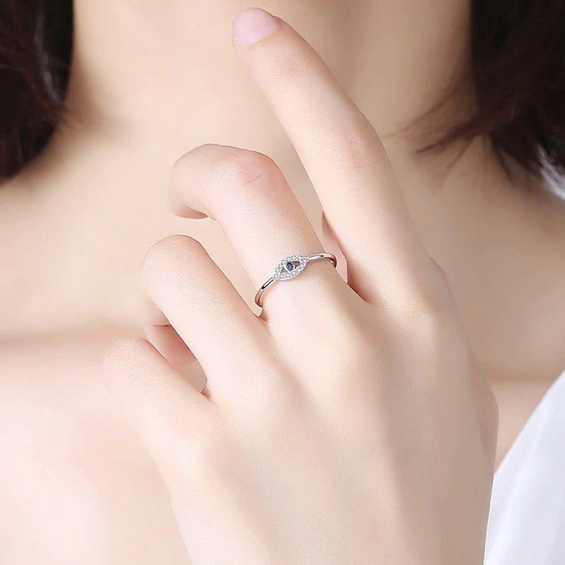 0.25 CT 925 Sterling Silver Blue Sapphire Round Cut Diamond Anniversary Promise Ring