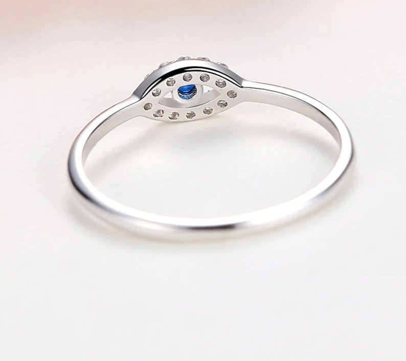 0.25 CT 925 Sterling Silver Blue Sapphire Round Cut Diamond Anniversary Promise Ring