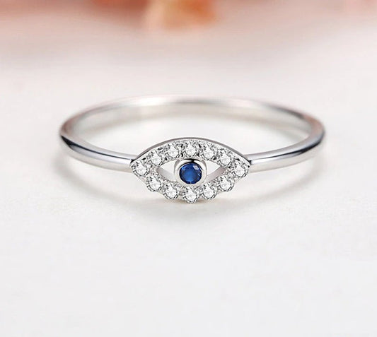 0.25 CT 925 Sterling Silver Blue Sapphire Round Cut Diamond Anniversary Promise Ring