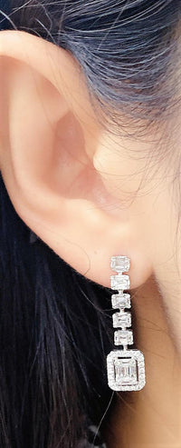 3.75 Ct Baguette Cut White CZ White Gold Over On 925 Sterling Silver Engagement Dangle Earrings