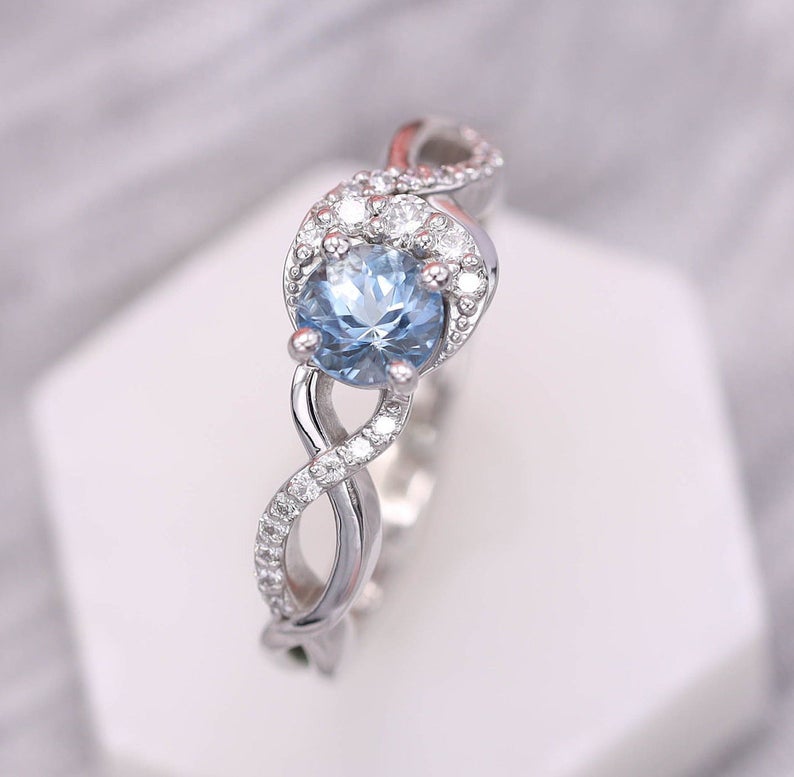 1 CT Round Cut Aquamarine Diamond 925 Sterling Silver Halo Promise Ring - atjewels.in