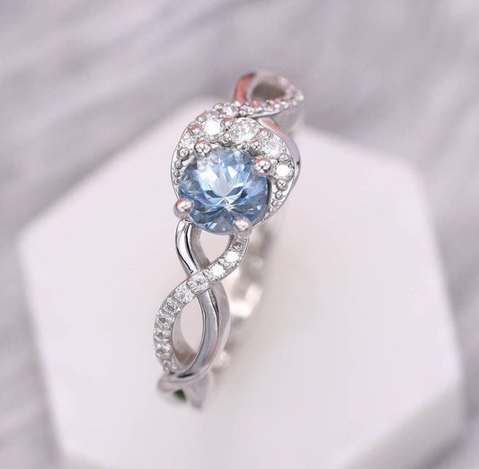 1 CT Round Cut Aquamarine Diamond 925 Sterling Silver Halo Promise Ring - atjewels.in
