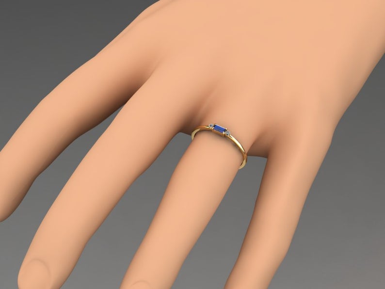 1 CT Baguette Cut Blue Sapphire Diamond Yellow Gold Over On 925 Sterling Silver Anniversary Ring - atjewels.in