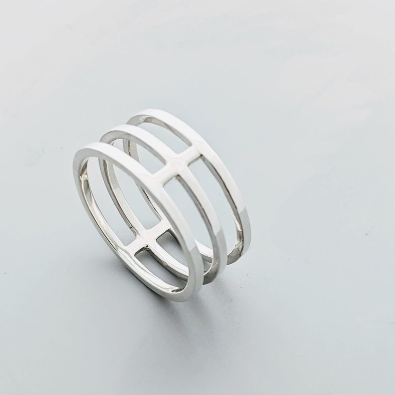 Minimalist 925 Sterling Silver Cage Ring, Architectural Ring, Geometric Ring, Statement Ring