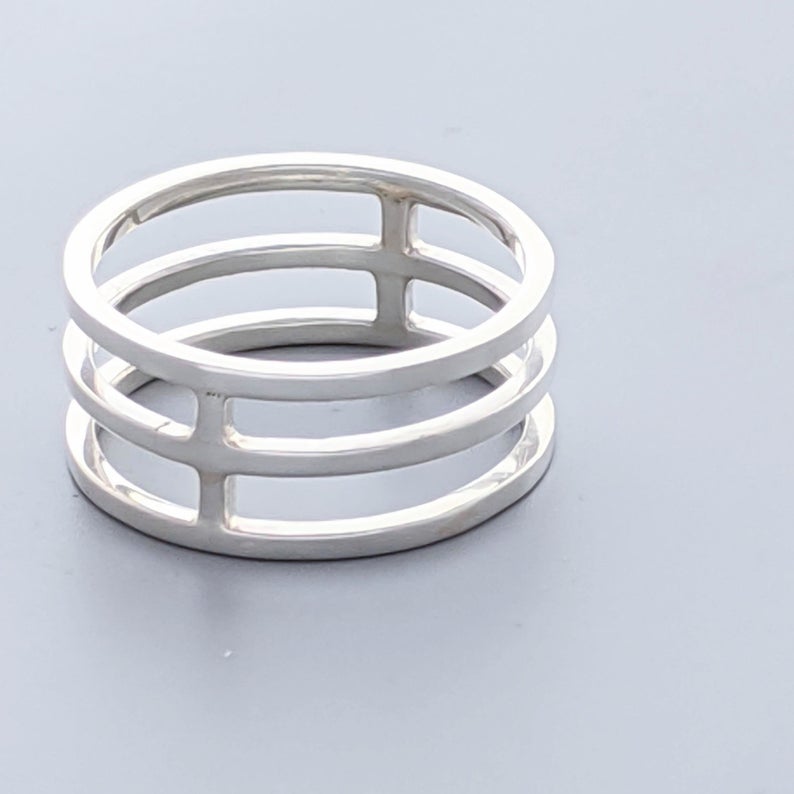 Minimalist 925 Sterling Silver Cage Ring, Architectural Ring, Geometric Ring, Statement Ring
