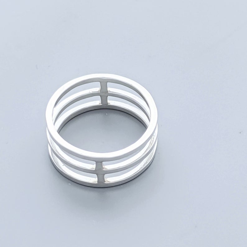 Minimalist 925 Sterling Silver Cage Ring, Architectural Ring, Geometric Ring, Statement Ring
