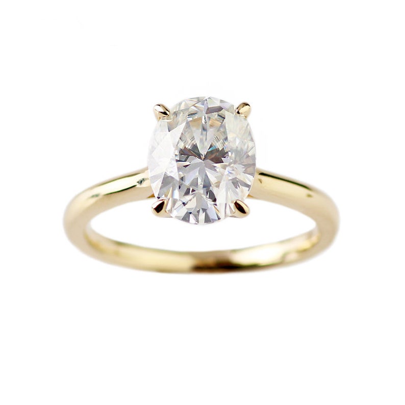 1 CT Oval Cut Diamond Yellow Gold Over On 925 Sterling Silver Solitaire Engagement Ring