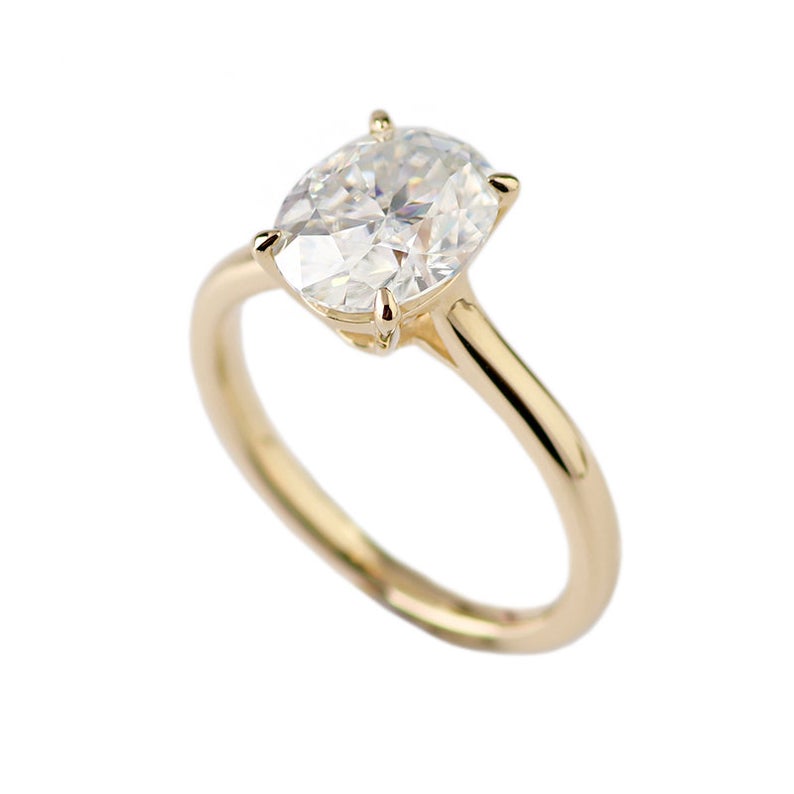 1 CT Oval Cut Diamond Yellow Gold Over On 925 Sterling Silver Solitaire Engagement Ring