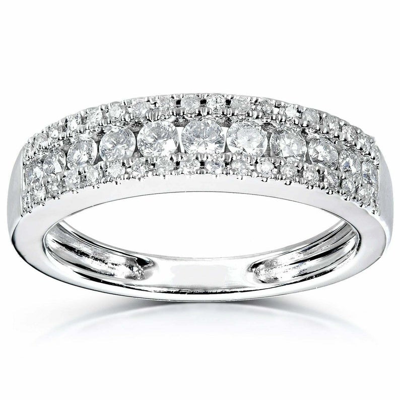 0.75 Ct Round Cut Diamond Half Eternity Engagement Band Ring In 925 Sterling Silver