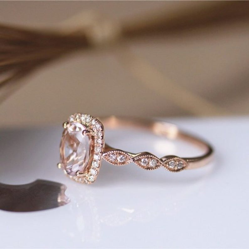 3 CT Round Cut Peach Morganite Diamond 925 Sterling Silver Halo Anniversary Ring