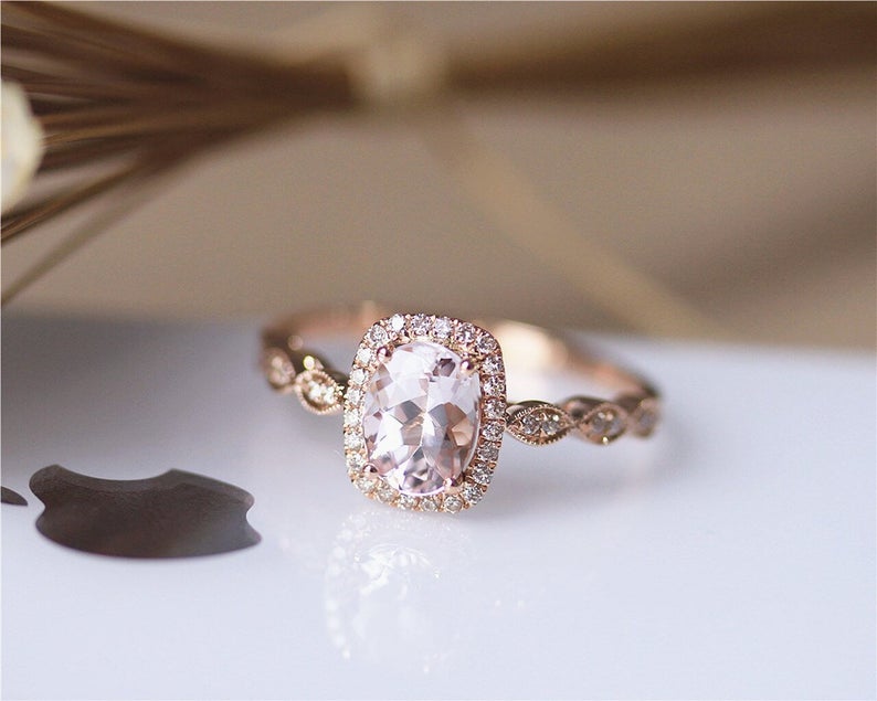 3 CT Round Cut Peach Morganite Diamond 925 Sterling Silver Halo Anniversary Ring