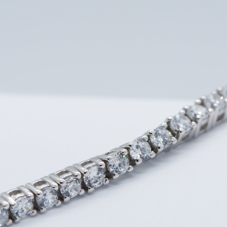 10 CT Round Cut CZ Diamond White Gold Over On 925 Sterling Silver Tennis 7" Delicate Bracelet for Men/Women