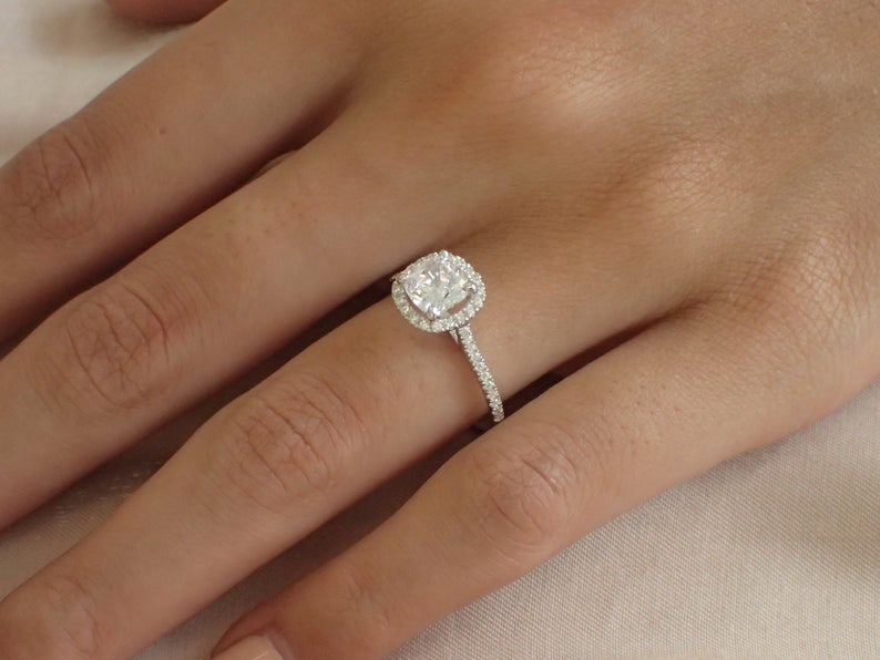 3.0 CT Cushion Cut Diamond 925 Sterling Silver Halo Promise Wedding Ring