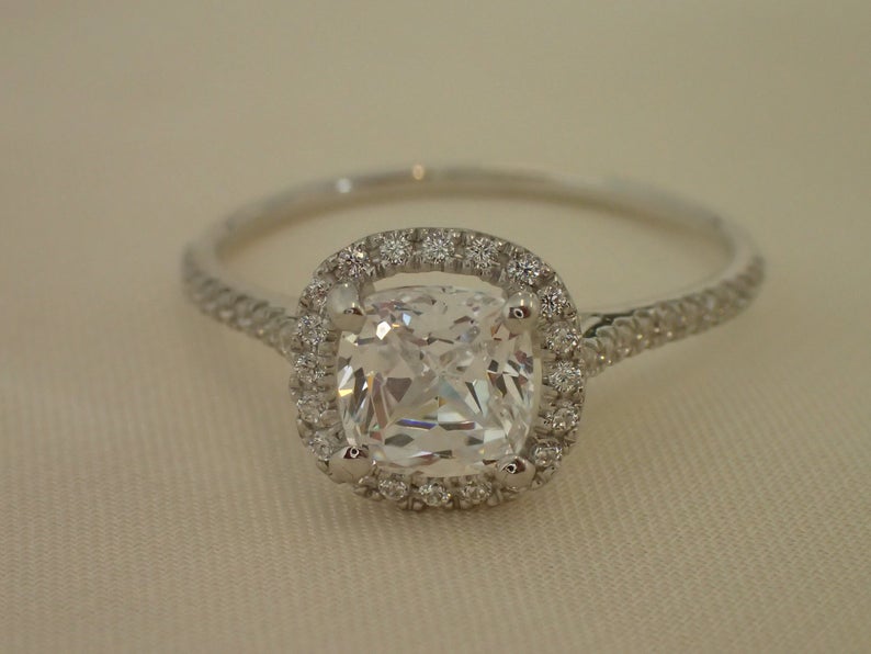 3.0 CT Cushion Cut Diamond 925 Sterling Silver Halo Promise Wedding Ring