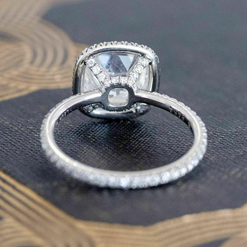 2 CT Cushion Cut Diamond 925 Sterling Silver Halo Engagement Ring