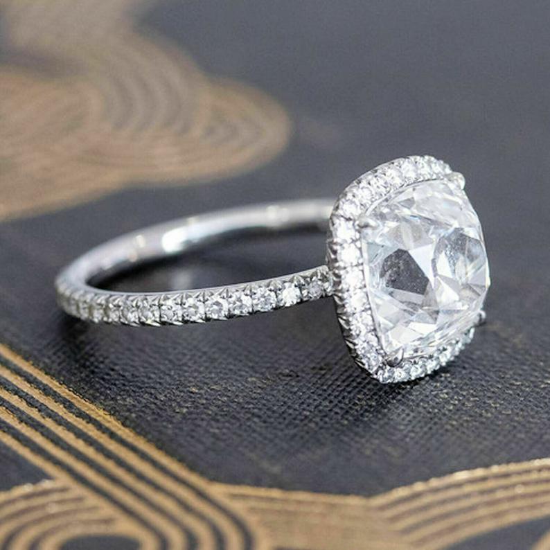 2 CT Cushion Cut Diamond 925 Sterling Silver Halo Engagement Ring