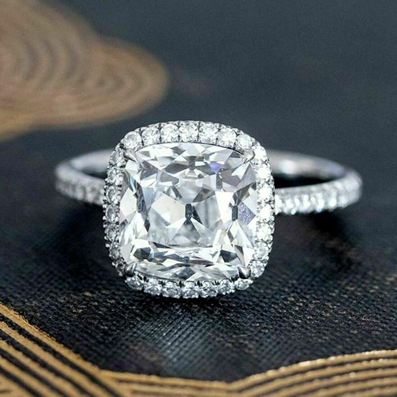 2 CT Cushion Cut Diamond 925 Sterling Silver Halo Engagement Ring