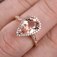 2 CT Pear Cut Pink Morganite Diamond Rose Gold Over On 925 Sterling Silver Halo Anniversary Ring