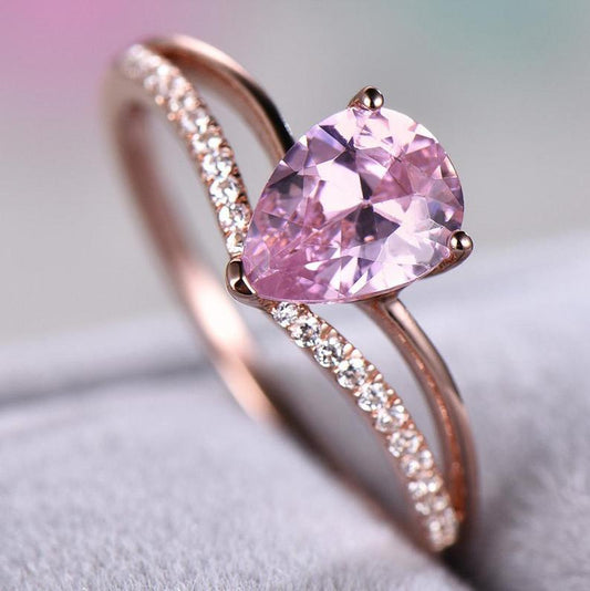 1.35 Ct Pear Cut Pink Sapphire Split Shank Engagement Ring Rose Gold Over On 925 Sterling Silver