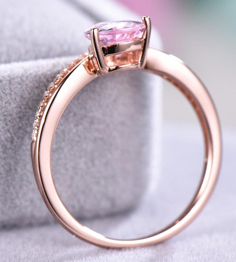 1.35 Ct Pear Cut Pink Sapphire Split Shank Engagement Ring Rose Gold Over On 925 Sterling Silver