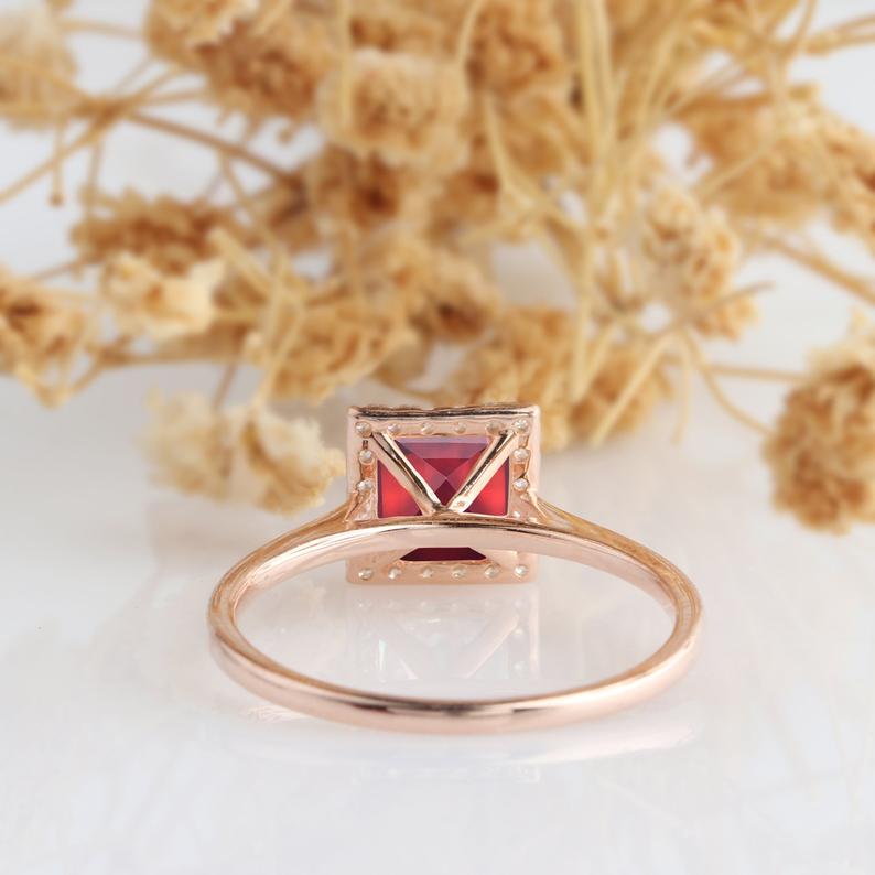 1.20 Ct Princess Cut Red Garnet Rose Gold Over On 925 Sterling Silver Halo Promise Ring