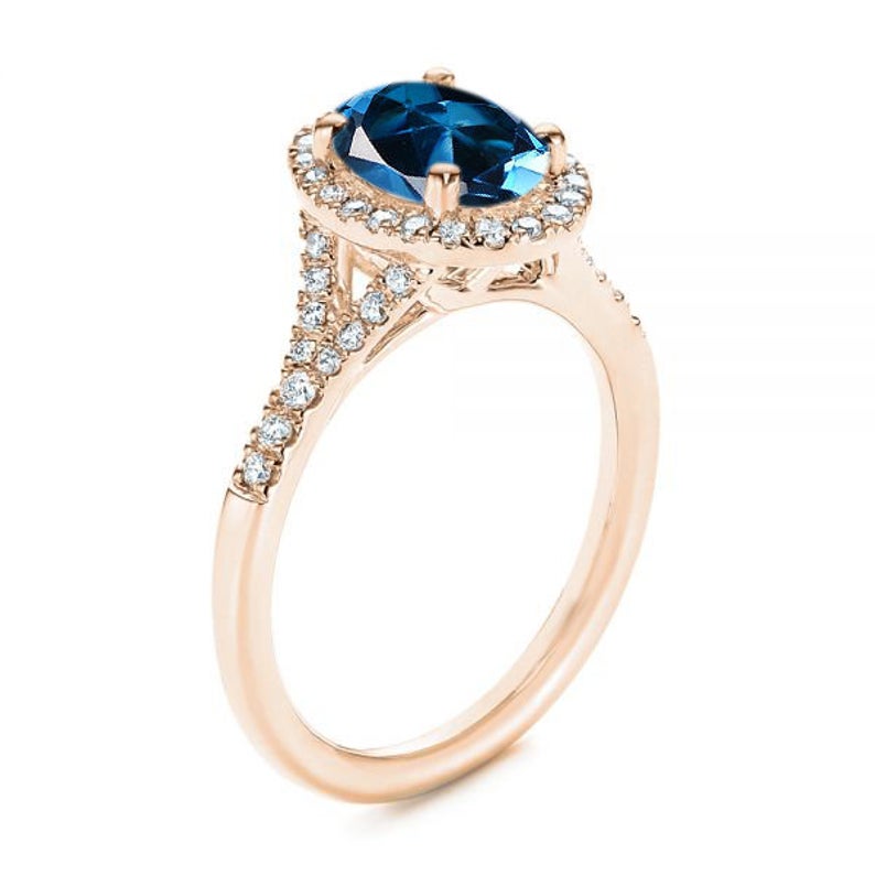 2 CT Oval Cut London Blue Topaz Diamond 925 Sterling Silver Women Halo Engagement Ring