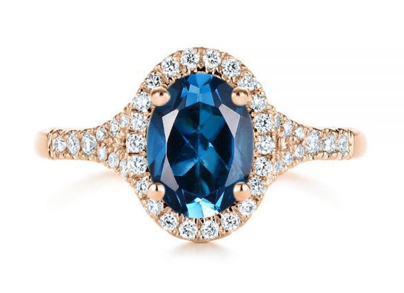 2 CT Oval Cut London Blue Topaz Diamond 925 Sterling Silver Women Halo Engagement Ring