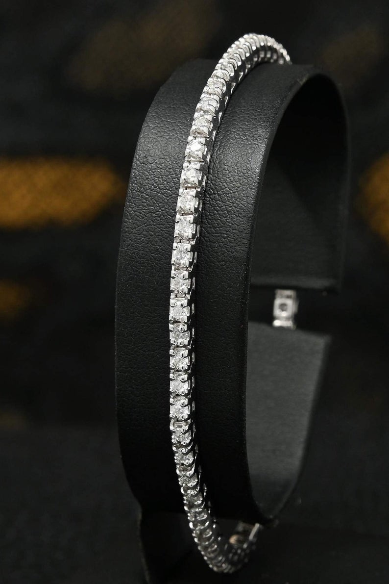 10 CT Round Cut CZ Diamond White Gold Over On 925 Sterling Silver Tennis 7" Delicate Bracelet for Men/Women