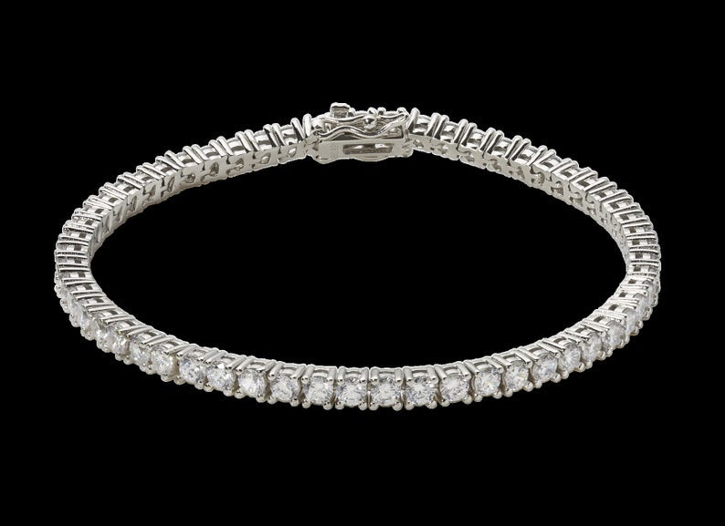 10 CT Round Cut CZ Diamond White Gold Over On 925 Sterling Silver Tennis 7" Delicate Bracelet for Men/Women