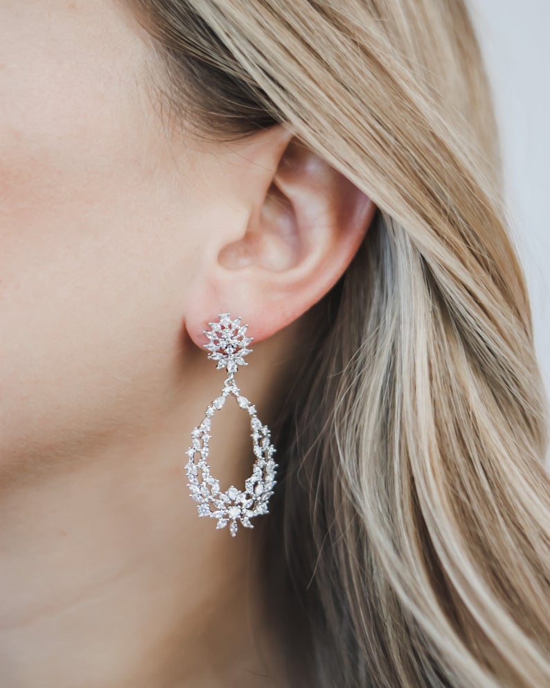 3.25 Ct Marquise Cut Diamond Bridal Engagement Dangle Earrings In 925 Sterling Silver