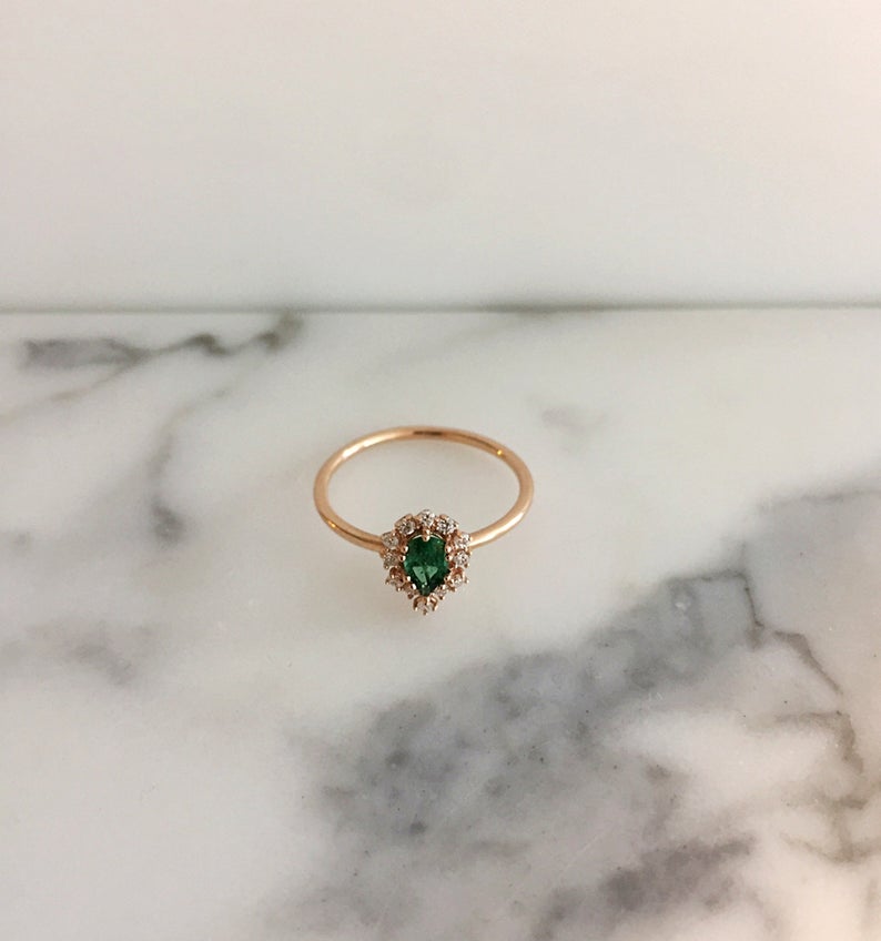 1 CT Pear Cut Emerald Diamond 925 Sterling Silver Halo Engagement Ring
