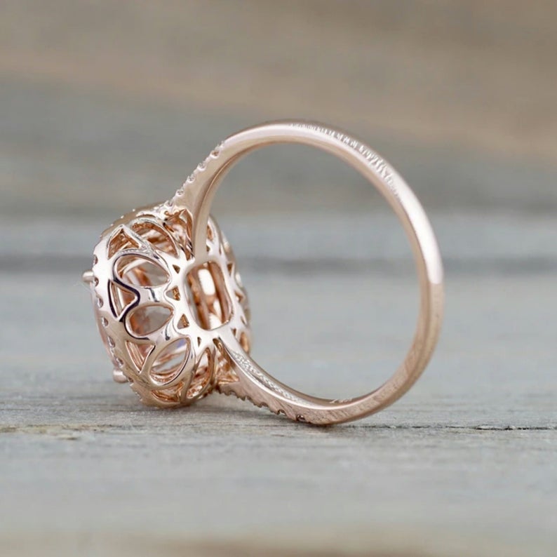 1 CT Cushion Cut Morganite Diamond Rose Gold Over On 925 Sterling Silver Double Halo Wedding Ring