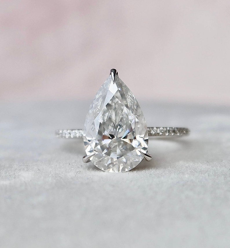 1 CT Pear Cut White Diamond White Gold Over On 925 Sterling Silver Solitaire With Accents Engagement Ring