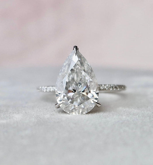 1 CT Pear Cut White Diamond White Gold Over On 925 Sterling Silver Solitaire With Accents Engagement Ring