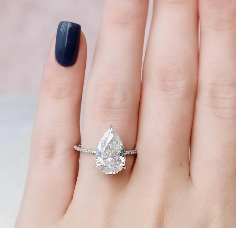 5 CT Pear Cut Diamond 925 Sterling Silver Solitaire With Accents Ring
