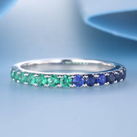 1 CT Blue Sapphire & Emerald Diamond 925 Sterling Silver Half Eternity Wedding Band Ring