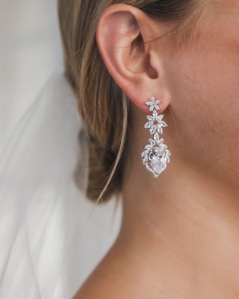 3.50 Ct Pear & Marquise Cut Diamond 925 Sterling Silver Bridal Wedding Dangle Earrings