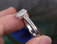 1.7 CT Emerald Cut Diamond 925 Sterling Silver Halo Engagement Bridal Ring Set
