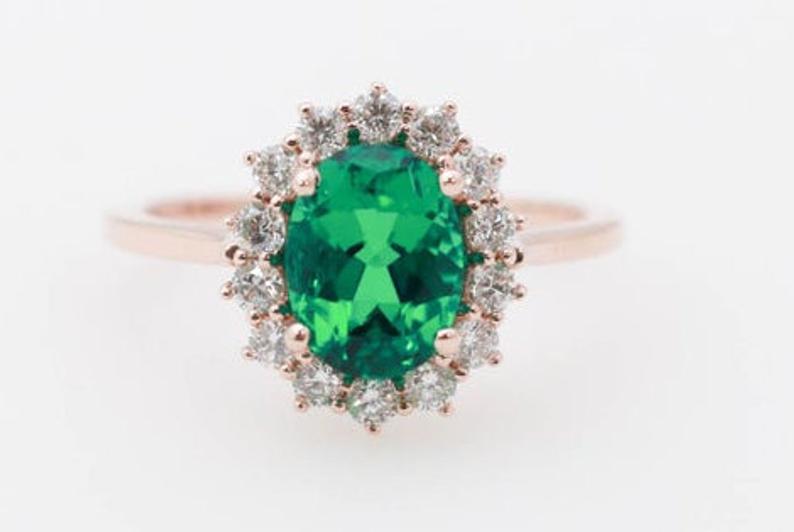 1 CT Oval Cut Green Emerald Diamond 925 Sterling Silver Anniversary Ring For Her