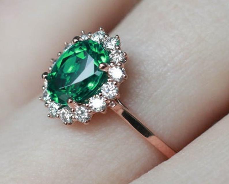 1 CT Oval Cut Green Emerald Diamond 925 Sterling Silver Anniversary Ring For Her