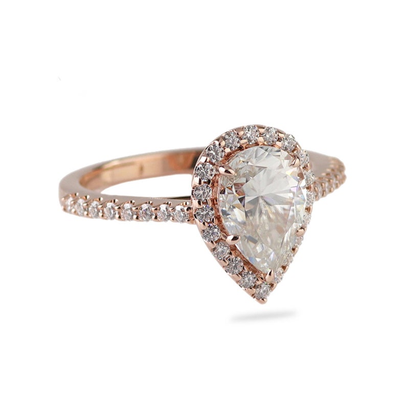 1 CT Pear Cut Diamond Rose Gold Over On 925 Sterling Silver Halo Promise Ring