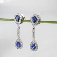 3.25 Ct Pear Cut Blue Sapphire 925 Sterling Silver Engagement Tear Drop Dangle Earrings