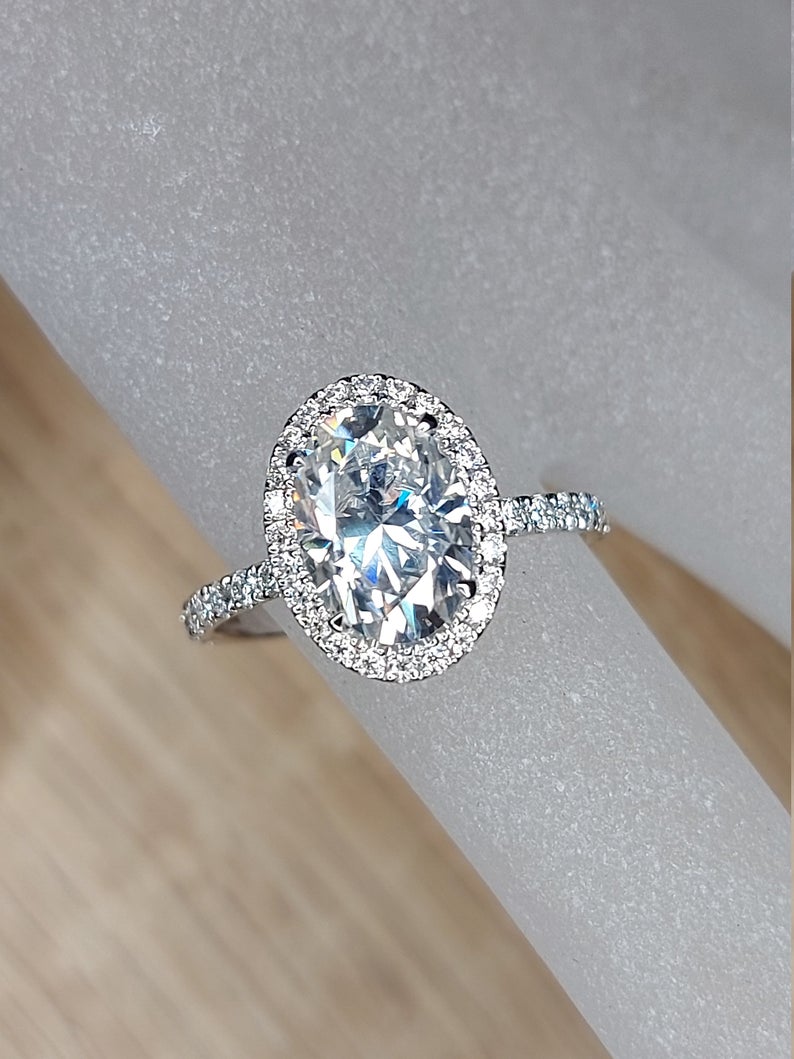 2 CT Oval Cut Diamond 925 Sterling Silver Halo Engagement Ring