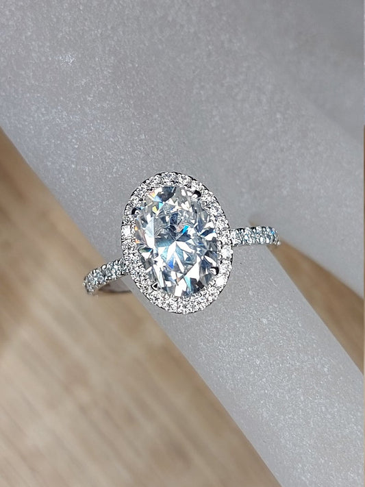 2 CT Oval Cut Diamond 925 Sterling Silver Halo Engagement Ring
