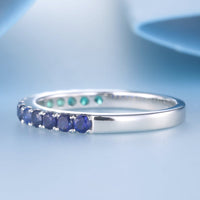 1 CT Blue Sapphire & Emerald Diamond 925 Sterling Silver Half Eternity Wedding Band Ring