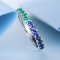 1 CT Blue Sapphire & Emerald Diamond 925 Sterling Silver Half Eternity Wedding Band Ring