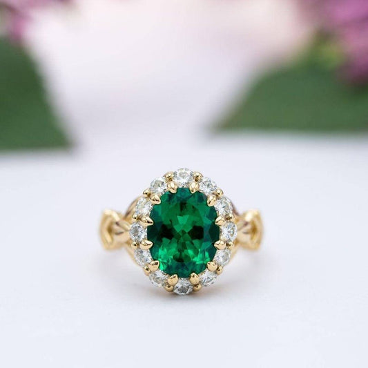 2 CT Oval Cut Emerald Diamond Yellow Gold Over On 925 Sterling Silver Engagement Ring