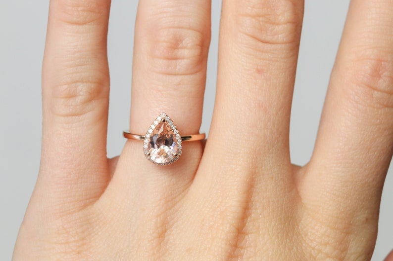 CT Pear Cut Morganite Diamond 925 Sterling Silver Halo