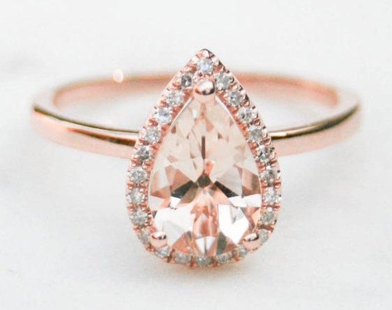 3 CT Pear Cut Morganite Diamond 925 Sterling Silver Halo Engagement Ring - atjewels.in