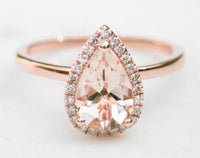 3 CT Pear Cut Morganite Diamond 925 Sterling Silver Halo Engagement Ring